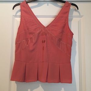 Anthro Coral/Blush embroidered sleeveless top